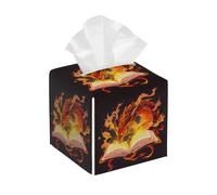 Tissue Box Cover Square Magic Fiery Dragon PU Leather Tissue Box Holder Waterproof Tissues Cube Organizer for Car Bathroom Office Home Desk Tabletop Decor