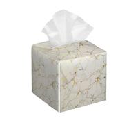 Tissue Box Cover Square Marble Print PU Leather Tissue Box Holder Gold Texture Waterproof Tissues Cube Organizer for Car Bathroom Office Home Desk Tabletop Decor