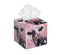 Tissue Box Cover Square Pink Cow PU Leather Tissue Box Holder Watercolor Cow Waterproof Tissues Cube Organizer for Car Bathroom Office Home Desk Tabletop Decor