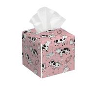 Tissue Box Cover Square Pink Cows PU Leather Tissue Box Holder Cute Cow Pattern Waterproof Tissues Cube Organizer for Car Bathroom Office Home Desk Tabletop Decor