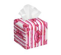 Tissue Box Cover Square, Pink Line Lip Pu Leather Tissue Box Holder, Waterproof Tissue Case Cover For Bedroom Livingroom