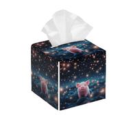 Tissue Box Cover Square Pink Pig PU Leather Tissue Box Holder Animals Under The Stars Waterproof Tissues Cube Organizer for Car Bathroom Office Home Desk Tabletop Decor