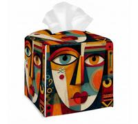 Tissue Box Cover Square PU Leather Retro Boho Decorative Tissue Box Holder