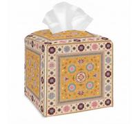 Tissue Box Cover Square PU Leather Retro Boho Decorative Tissue Box Holder
