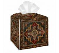 Tissue Box Cover Square PU Leather Retro Boho Decorative Tissue Box Holder