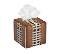 Tissue Box Cover Square Pu Leather Tissue Box Holder Waterproof Paper Organizer Dispenser for Bathroom Kitchen Bedroom Car Office Football Stripes