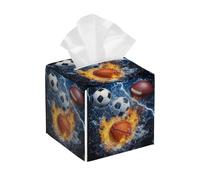 Tissue Box Cover Square Pu Leather Tissue Box Holder Waterproof Paper Organizer Dispenser for Bathroom Kitchen Bedroom Car Office Sport Basketball Football