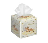 Tissue Box Cover Square Pu Leather Tissue Box Holder Waterproof Paper Organizer Dispenser for Bathroom Kitchen Bedroom Car Office Deer Sweet Dreams