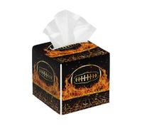 Tissue Box Cover Square Pu Leather Tissue Box Holder Waterproof Paper Organizer Dispenser for Bathroom Kitchen Bedroom Car Office 3D Fire Football