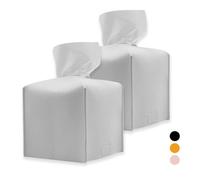 Tissue Box Cover, Square PU Leather Tissue Holder, Square Napkin Dispenser for Home, Hotel, Office, Vanity and Restaurant - 5 Inch Cube - 2 Pcs White