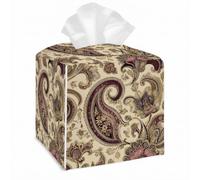 Tissue Box Cover Square PU Leather Vintage Floral Decor Tissue Box Holder