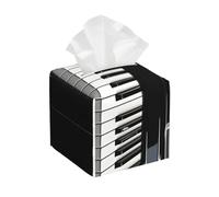 Tissue Box Cover Square Tissues Cube Boxes PU Leather Tissue Holder Black and white piano keys Tissue Box Facial Tissues Case Decorative Paper Organizer Dispenser for Bathroom Bedroom Office