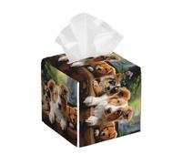 Tissue Box Cover Square Tissues Cube Boxes PU Leather Tissue Holder Cute Dogs Animal Tissue Box Facial Tissues Case Decorative Paper Organizer Dispenser for Bathroom Bedroom Office