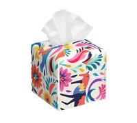Tissue Box Cover Square Tissues Cube Boxes PU Leather Tissue Holder Mexican Otomi Animals Tissue Box Facial Tissues Case Decorative Paper Organizer Dispenser for Bathroom Bedroom Office