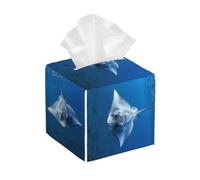 Tissue Box Cover Square Tissues Cube Boxes PU Leather Tissue Holder Sea Animals Stingrays Tissue Box Facial Tissues Case Decorative Paper Organizer Dispenser for Bathroom Bedroom Office