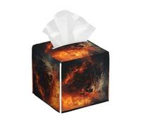 Tissue Box Cover Square Tissues Cube Boxes PU Leather Tissue Holder Wild Wolf in the Fire Tissue Box Facial Tissues Case Decorative Paper Organizer Dispenser for Bathroom Bedroom Office
