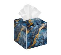 Tissue Box Cover Square Turquoise Gold Marble PU Leather Tissue Box Holder Waterproof Tissues Cube Organizer for Car Bathroom Office Home Desk Tabletop Decor
