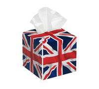 Tissue Box Cover Square Uk Union Jack Flag British PU Leather Tissue Box Holder Waterproof Tissues Cube Organizer for Car Bathroom Office Home Desk Tabletop Decor