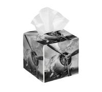 Tissue Box Cover Square Vintage Airplanes PU Leather Tissue Box Holder Airplan Pattern Waterproof Tissues Cube Organizer for Car Bathroom Office Home Desk Tabletop Decor
