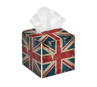 Tissue Box Cover Square Vintage British Flag PU Leather Tissue Box Holder Union Jack Waterproof Tissues Cube Organizer for Car Bathroom Office Home Desk Tabletop Decor