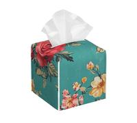 Tissue Box Cover Square, Vintage Yellow Rose Pu Leather Tissue Box Holder, Waterproof Tissue Case Cover For Bedroom Livingroom