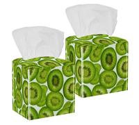 Tissue Box Cover, Square with Bottom Strap, PU Leather Tissue Holder for Bathroom Countertop Night Stands Desk Office Car, Seamless Kiwi Fruit Cut Pieces Pattern
