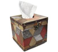 Tissue Box Cover Square with Lid PU Leather & Wood Tissue Box Holder Decorative Facial Cube Organizer Modern Farmhouse Decor for Bathroom Bedroom Dresser Living Room Office Dorm (Brown)