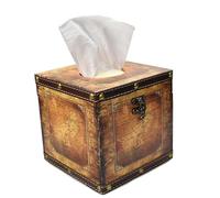 Tissue Box Cover Square with Lid PU Leather & Wood Tissue Box Holder Decorative Facial Cube Organizer Modern Farmhouse Decor for Bathroom Bedroom Dresser Living Room Office Dorm (Retro map)