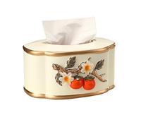 Tissue Box Cover- Tissue Box Ceramic with Gold Rim Persimmon Pattern Household Living Room Decorative Ornaments Facial Tissue Case