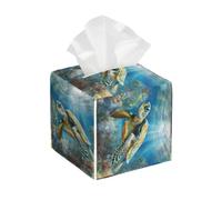 Tissue Box Cover Turtle Square Tissue Organizer Stylis Cube Dispenser Case, For Restaurant, Living Room, Office, 13.2x13.2cm