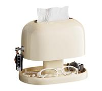 Tissue Box Cover with Tray, Decorative Spring Support Napkin Holder, Retro Style Tissue Dispenser, Double-Layer Design with Hook, Ideal for Kitchen, Restaurant, Desks, and Tables