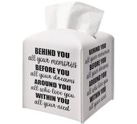 Tissue Box Gifts with Leather Cover Square, Positive Gift Ideas for Friends, Behind You All Your Memories, Bathroom Office Desk Decor, Housewarming New Home Favor-(5.2 Inches) A64