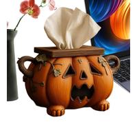 Tissue Box Holder - 7.48 Inches Napkin Dispenser Storage for Festive Display, Functional Decor with Seasonal Charm, Tissue Organizer for Desk or Bathroom, Orange Resin, Halloween Home Use