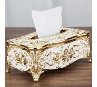 Tissue Box Holder 9.06x5.12x3.74 Inch Bling Luxurious European Style Gold & White Tissue Dispenser for Home, Travel and Hotel, Box Holder, Acrylic