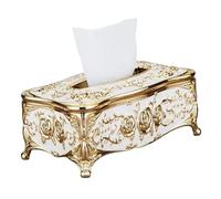 Tissue Box Holder 9.06x5.12x3.74 Inch Bling Luxurious European Style Gold & White Tissue Dispenser for Home, Travel and Hotel, Box Holder