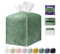 Tissue Box Holder Cover Square Tissue Cube Cover PU Leather Tissue Organizer with Bottom Belt for Bathroom, Tabletop, Kitchen, Night Stands, Office, Home, Car (1, VibrantGreen)