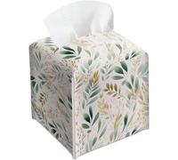 Tissue Box Holder Gifts, Green Leaves and Fern Tissue Box Cover Holder Waterproof Leather, Christmas Birthday Gifts Idea, Decorative Facial Paper Case for Home Office Bathroom Vanity Countertop-A03