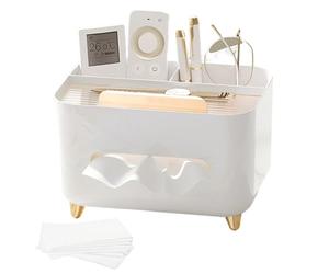 Tissue Box Holder, Multifunctional Tissue Box Cover with Storage, Stylish Remote Control Desk Storage for Living Room Bedroom Dressers Home Office