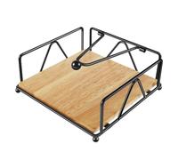 Tissue Box Holder Napkin Holder Iron Flat Serviette Freestanding Wooden Base Square Paper Raised for Kitchen Office Table Reusable
