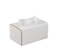 Tissue box holder Tissue Box Exquisite Streak Leather Hotel Living Room Bathroom Home Decor Tissue box holder rectangle(White-Small)