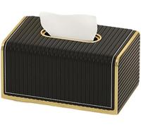 Tissue Box， Leather Tissue Box Cover 1-2 Compartments Multicolor(Black Single Grid)