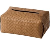 Tissue Box， Leather Tissue Box Cover Napkin Organizer with Snap Button Multicolor(Brown)