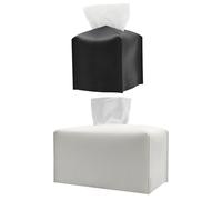 Tissue Box,Mengger 2 piece Tissue Boxes,PU Leather Square Rectangular Tissue Boxes Holder,Cosmetic Tissue Box,Tissue Dispenser Suitable for Dining Room Office Bedroom(Black White)