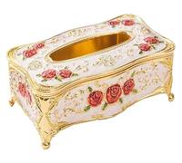 Tissue Box,Tissue Cover Holder,Creative Embossed Roses and Rhinestones Rectangular Acrylic Tissue Box Cover Dispenser Napkin Organizer for Bathroom Bedroom Office and Car(Silver+Red Rose)