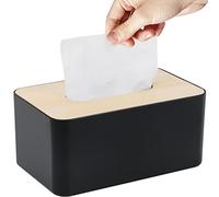 Tissue Box with Bamboo Lid, Tissue Box Holder, Rectangular Tissue Dispenser Box for Bathroom, Kitchen, Living Room, Office, Car, 21x13x10cm (Black)
