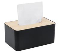 Tissue Box with Bamboo Top, Rectangular, Plastic, Tissue Dispenser Box for Living Room, Office, Car, Bathroom (Black)