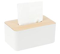 Tissue Box with Bamboo Top, Rectangular, Plastic, Tissue Dispenser Box for Living Room, Office, Car, Bathroom (White)