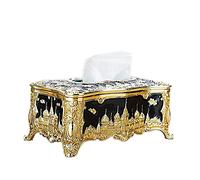 Tissue Cover Holder,Creative Embossed Castle And Rhinestones Rectangular Acrylic Tissue Box Cover Dispenser Napkin Organizer for Bathroom Bedroom Office and Car (Gold-black)