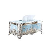 Tissue Cover Holder,Creative Embossed Castle And Rhinestones Rectangular Acrylic Tissue Box Cover Dispenser Napkin Organizer for Bathroom Bedroom Office and Car (Silver-blue)