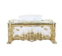 Tissue Cover Holder,Creative Embossed Castle And Rhinestones Rectangular Acrylic Tissue Box Cover Dispenser Napkin Organizer for Bathroom Bedroom Office and Car (Gold - white)